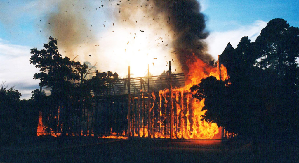 Skoghall Art Gallery before and after being engulfed in flames.